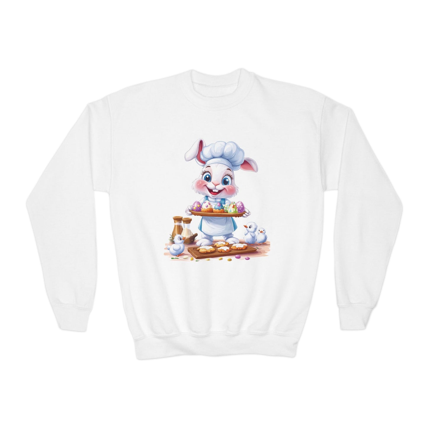 Easter Bunny Baker Youth Sweatshirt, Easter Gift, Kids Sweater, Cute Rabbit Design with Eggs, Spring Fashion, Easter Outfit for Kids