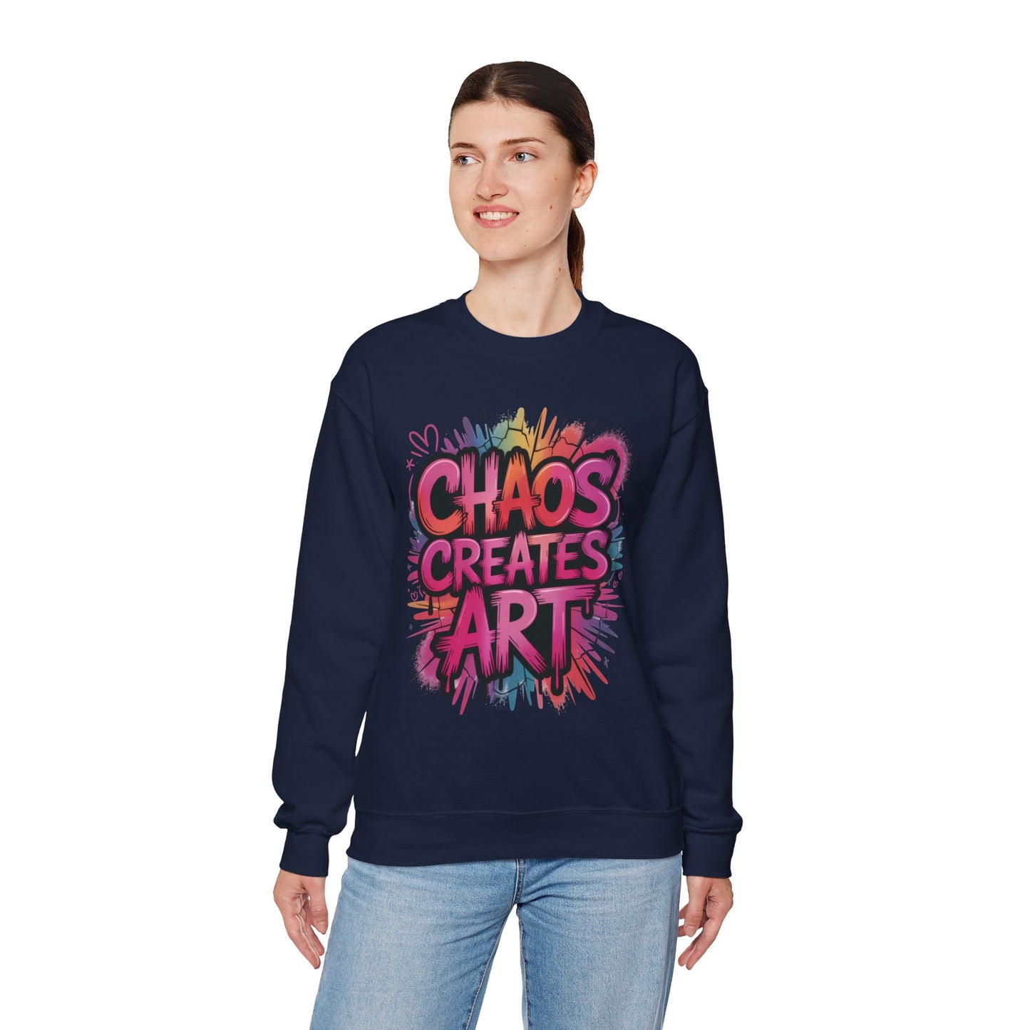 Women's Heavy Blend™ Crewneck Sweatshirt, Chaos Creates Art Graffiti Sweatshirt, Streetwear Sweatshirt