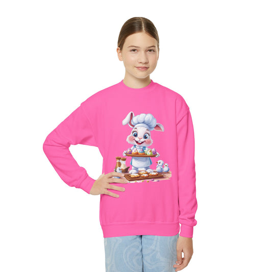 Easter Bunny Baker Youth Sweatshirt, Easter Gift, Kids Sweater, Cute Rabbit Design with Eggs, Spring Fashion, Easter Outfit for Kids