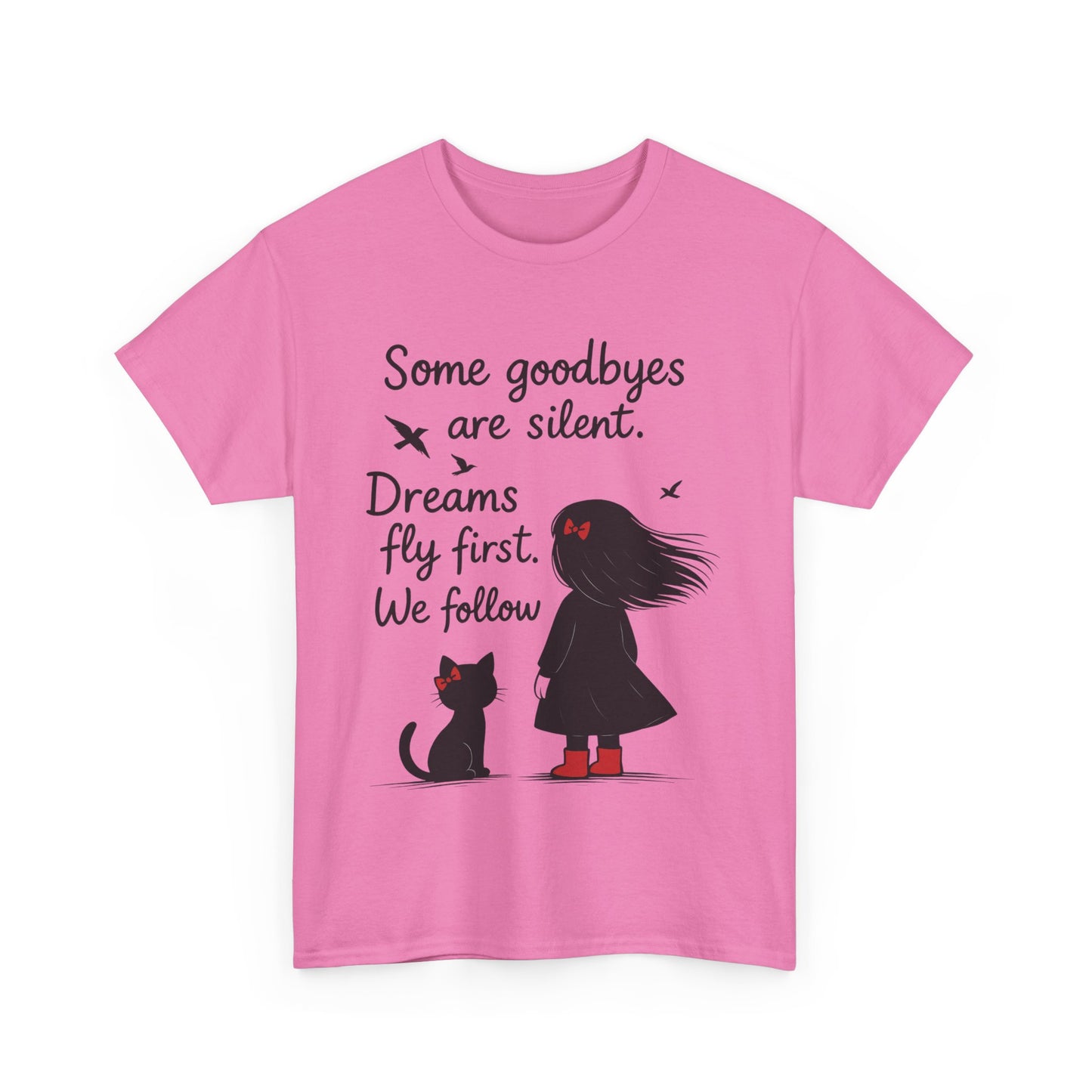 Emotional Hand Drawn Womens T-Shirt, Minimalist Red Dress Girl and Cat Graphic Tee, Cat Lover Gift