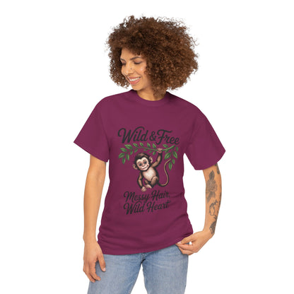 Wild & Free Monkey Shirt, Messy Hair Wild Heart Womens Tee, Cute Jungle Animal T-Shirt, Boho Adventure Graphic, Fun Nature Lover Gift