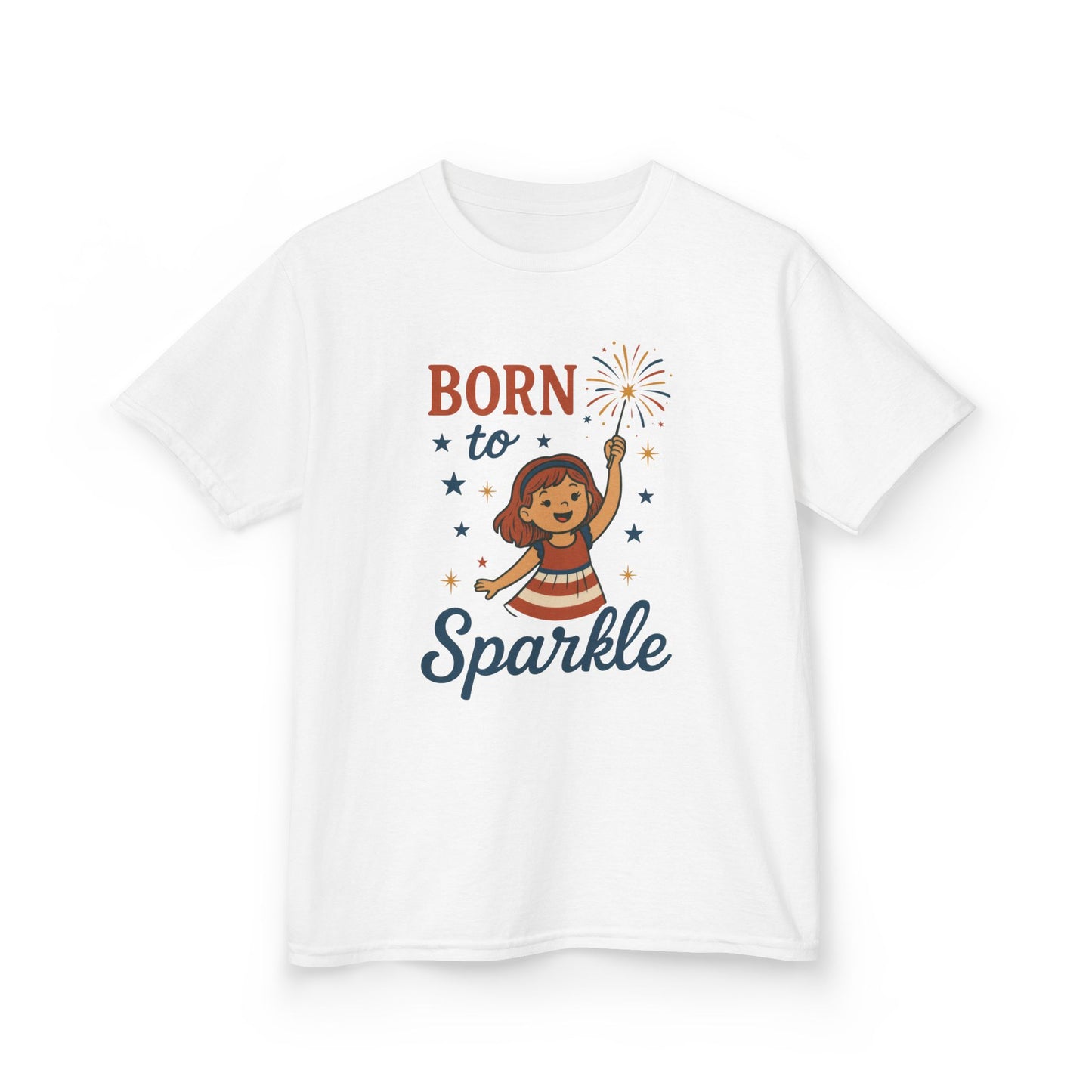 4th of July Shirt for Girls,  Born to Sparkle Tee For Kids, Patriotic Fireworks Youth T-Shirt, Independence Day Outfit for Tween Girls