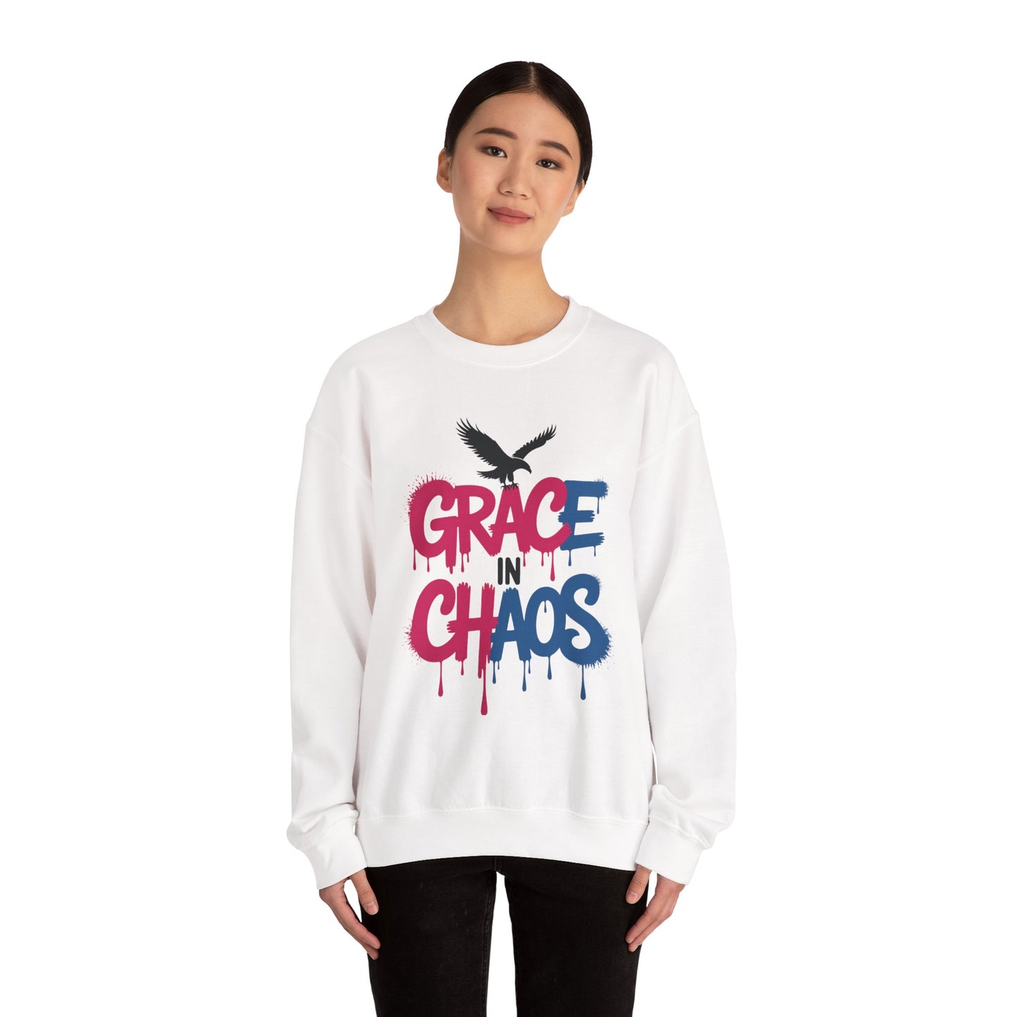 Women's Sweatshirt Grace in Chaos, Graffiti Dripping Street Art Pullover, Bold Urban Graphic