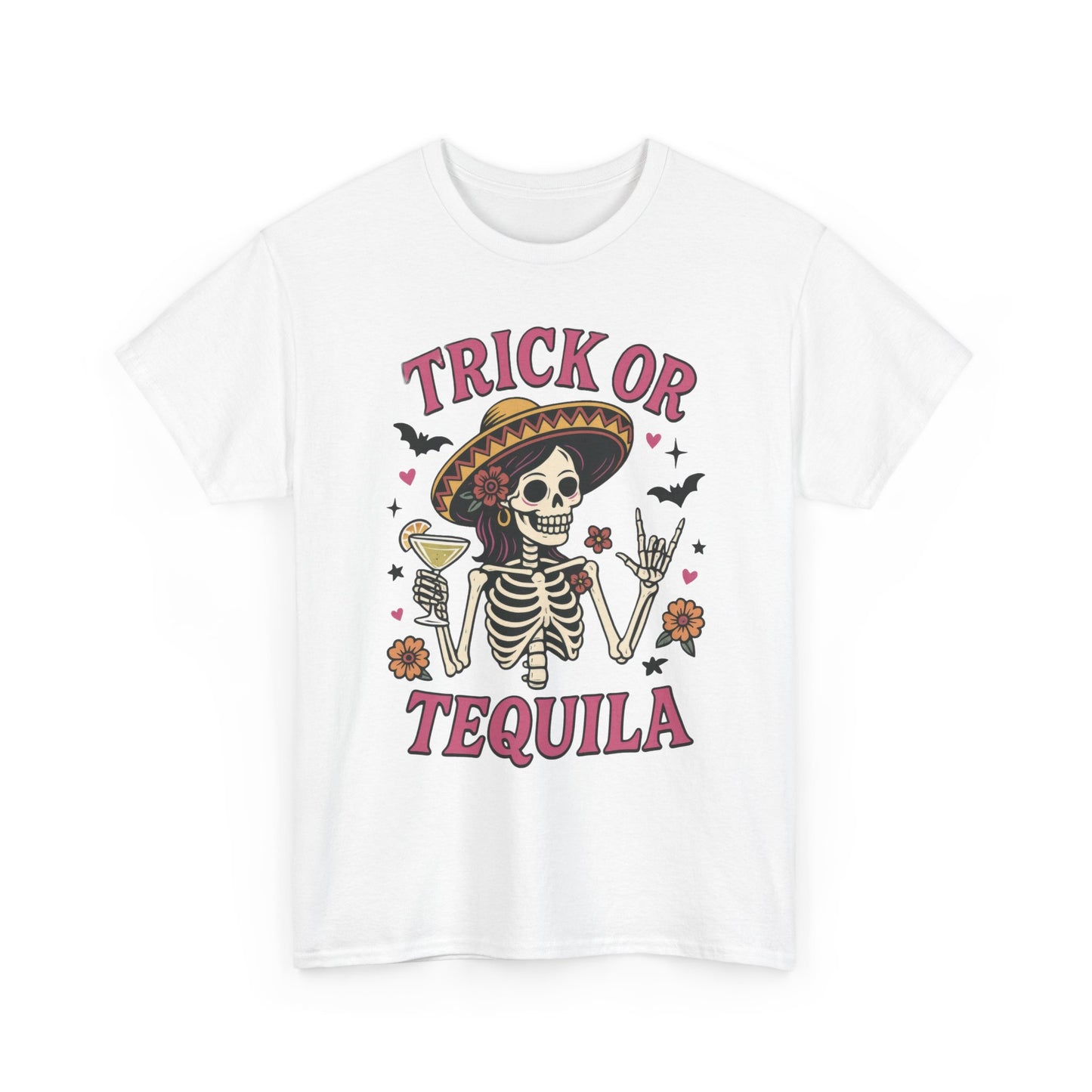 Trick or Tequila Women's T-Shirt, Funny Halloween Skeleton Drinking Shirt, Party Graphic Tee