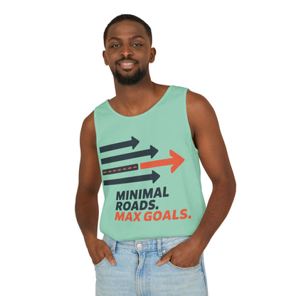 Mens Garment-Dyed Tank Top, Minimal Roads Max Goals Motivational Mens Tank Top
