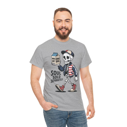 Funny Skeleton T-Shirt Soul Sold Separately Graphic Tee, Missing Soul Cartoon Shirt, Gothic Streetwear, Halloween Gift Tee