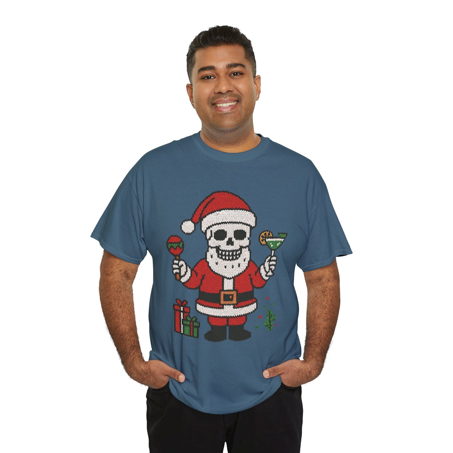 Funny Santa Skull Christmas Men's Shirt, Holiday Margarita Tee for Men