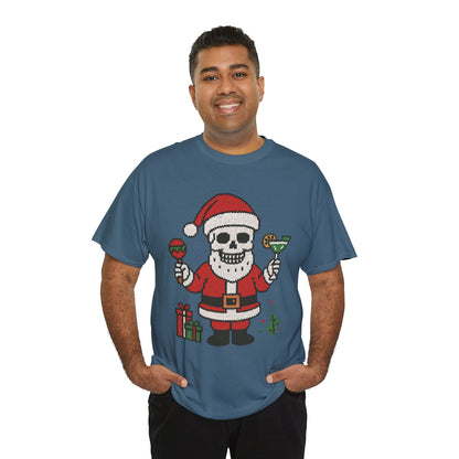 Funny Santa Skull Christmas Men's Shirt, Holiday Margarita Tee for Men