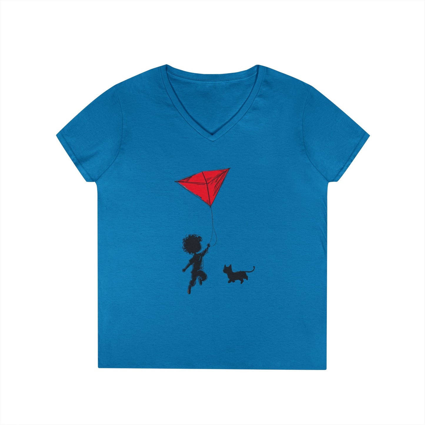 Cat Lover Girls' V-Neck T-Shirt, Gift for Birthday, Cat Lover T-Shirt, Cat Mom Gift, Gift for Kids and Animal Lovers