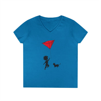Cat Lover Girls' V-Neck T-Shirt, Gift for Birthday, Cat Lover T-Shirt, Cat Mom Gift, Gift for Kids and Animal Lovers