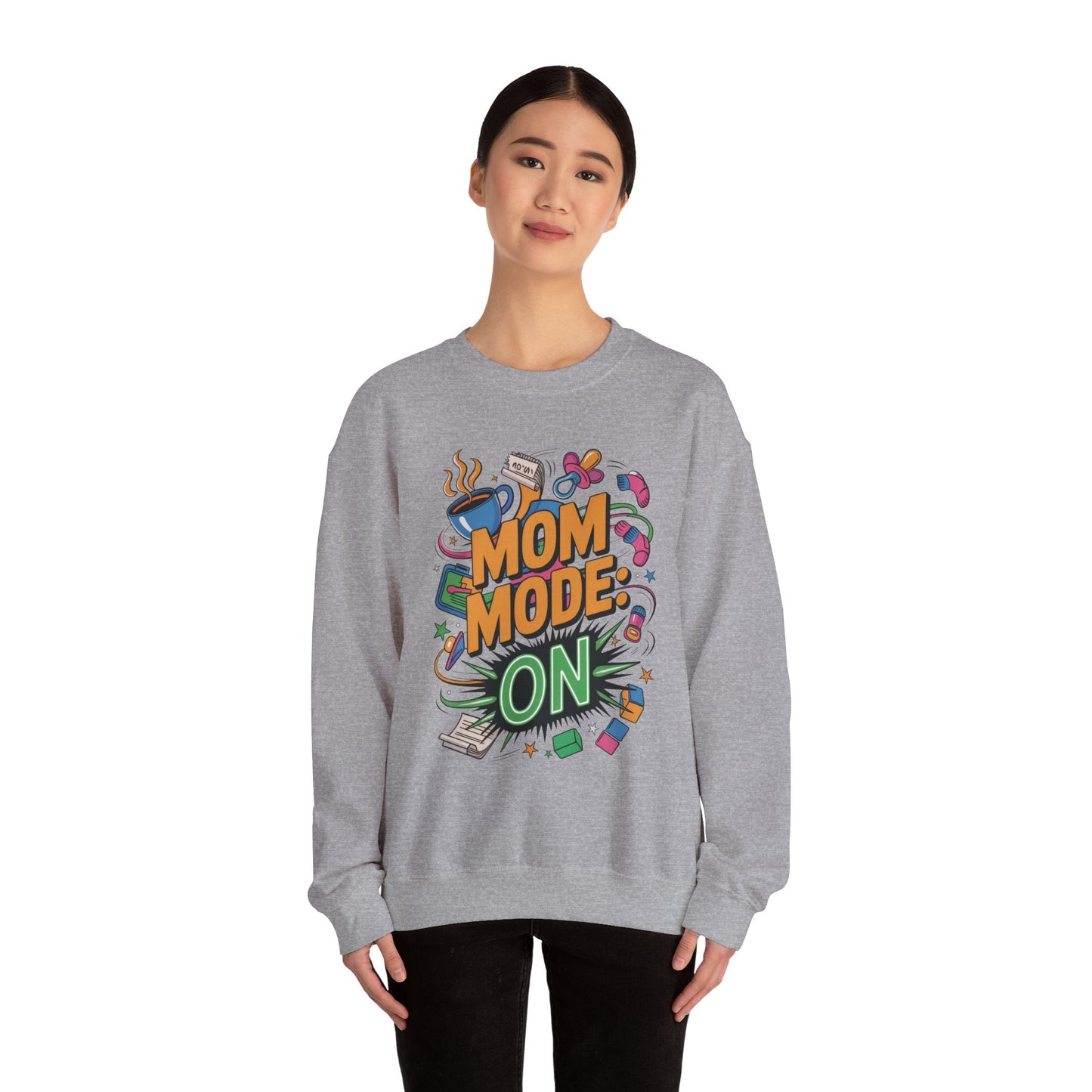 Mom Mode On Crewneck Sweatshirt, Gift for Mom, Mother's Day Humor T-Shirt, Cute Mama Life Graphic Tee, Mother's Day Gift