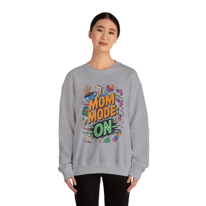 Mom Mode On Crewneck Sweatshirt, Gift for Mom, Mother's Day Humor T-Shirt, Cute Mama Life Graphic Tee, Mother's Day Gift