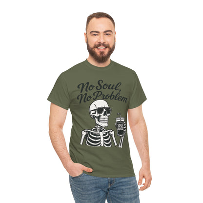 No Soul No Problem Skeleton T-Shirt for Men, Funny Gothic Skull Tee, Cool Spooky Halloween Shirt, Dark Humor Skeleton Graphic Top
