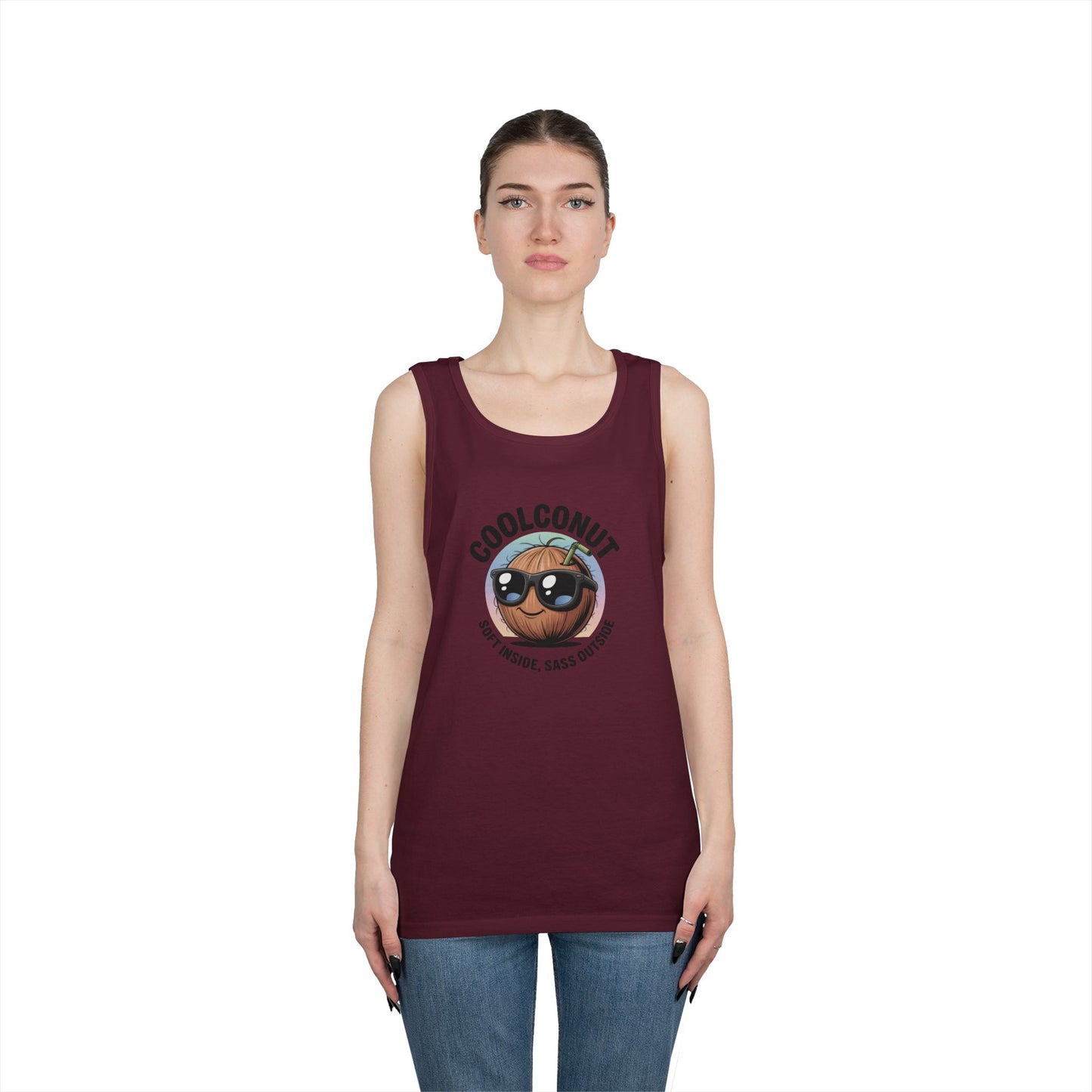 Coolconut Unisex Heavy Cotton Tank Top - Fun Summer Tee, Cute Beach Outfit, Vacation Wear, Gift for Him or Her, Trendy Summer Apparel