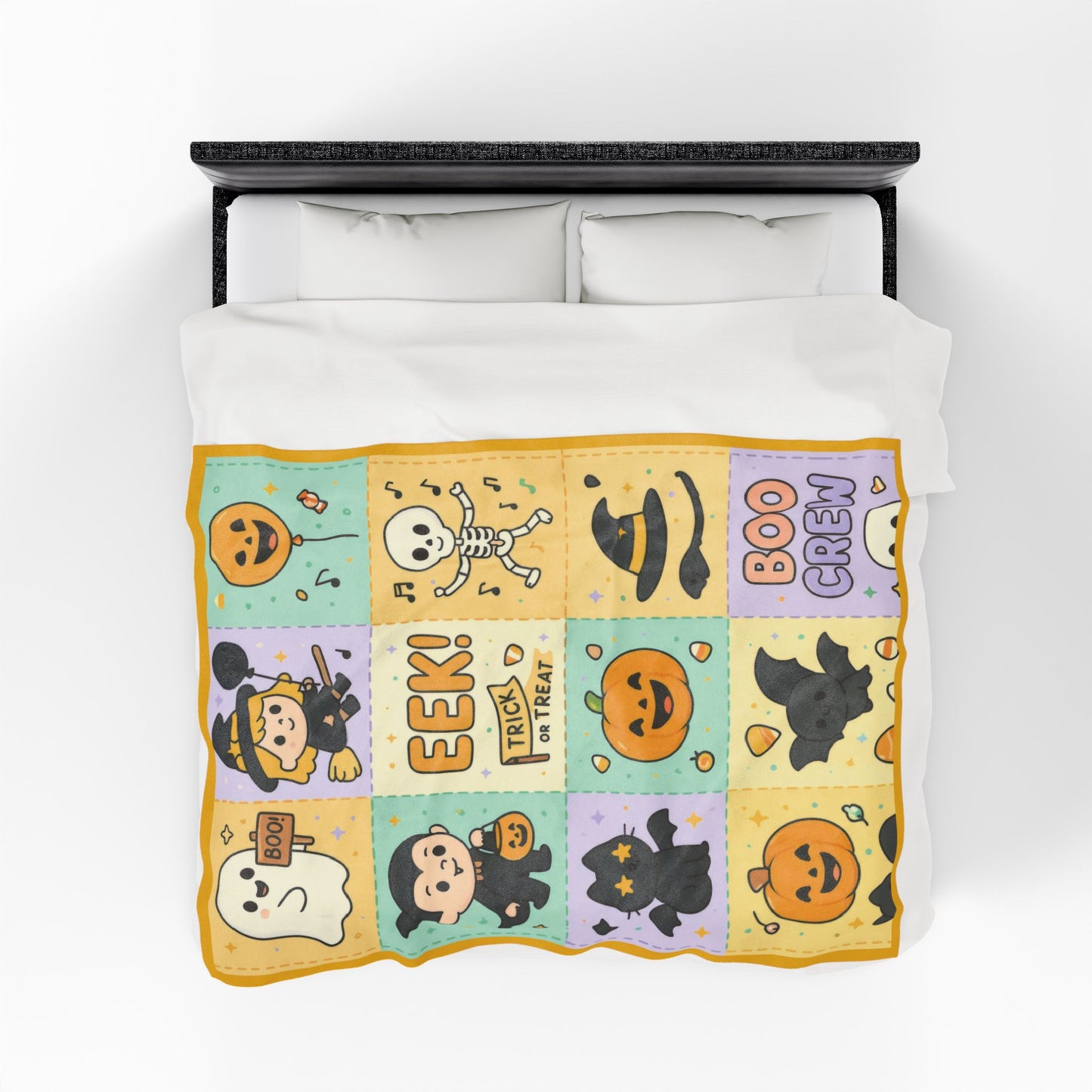 Cute Halloween Blanket for Kids, Pastel Ghosts, Pumpkins Bats, Soft Velveteen Plush Throw Blanket