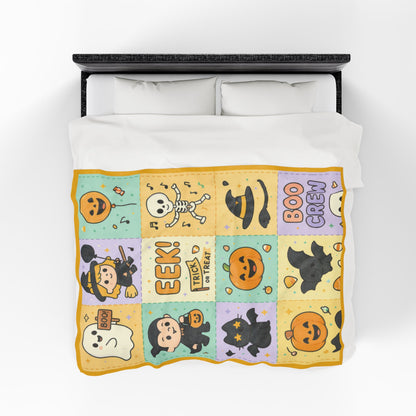 Cute Halloween Blanket for Kids, Pastel Ghosts, Pumpkins Bats, Soft Velveteen Plush Throw Blanket