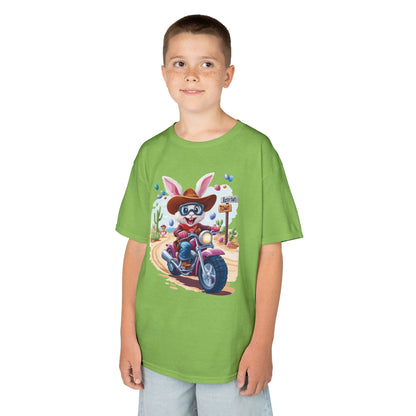 Biker Bunny Kids Tee - Fun Easter Shirt for Boys & Girls, Cute Spring Outfit with Motorcycle Rabbit Heavy Cotton Toddler T-Shirt Bunny Rider