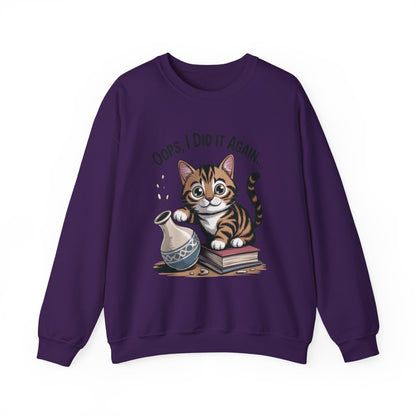 Cute Cat Oops! I Did It Again Sweatshirt, Funny Pet Lover Gift, Cozy Crewneck for Cat Moms, Purrfect for Birthdays, Casual Wear