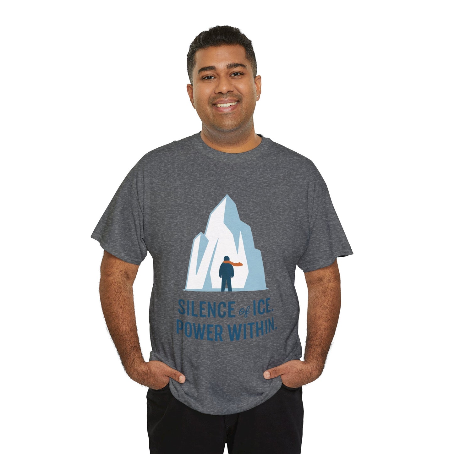 Silence of Ice Power Within Mens T-Shirt,  Minimalist Nordic Iceberg Graphic Tee