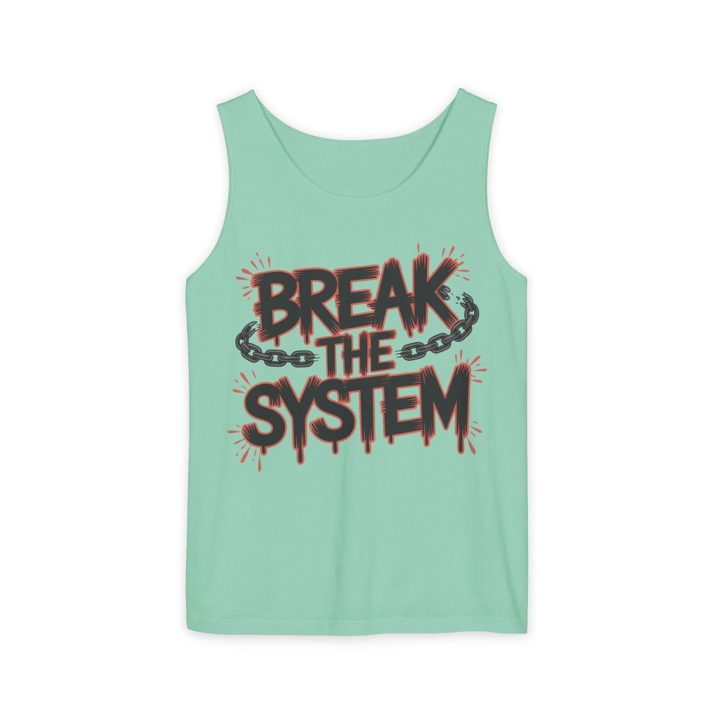Men's Garment-Dyed Tank Top, Break the System Tank Top, Graphic Protest Muscle Tee, Streetwear Activist Summer Top