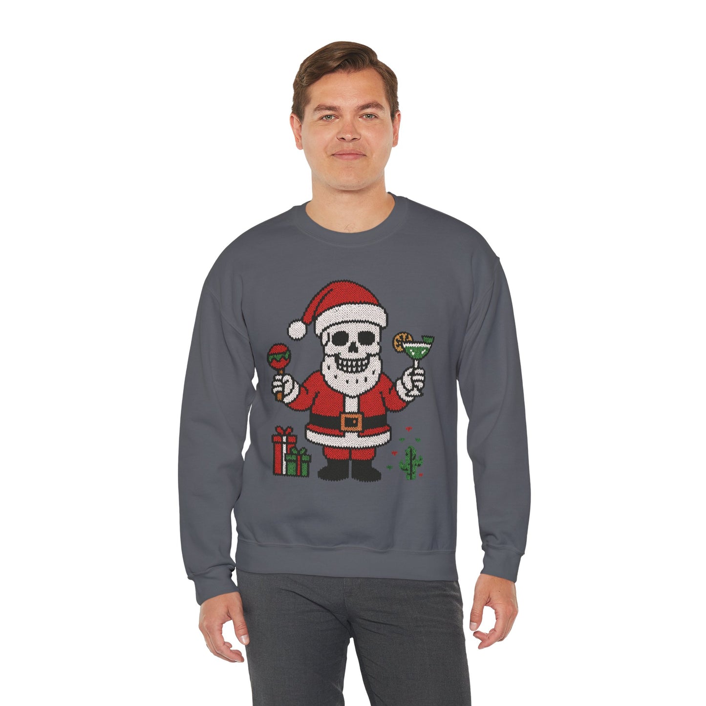 Funny Santa Skull Christmas Men's Sweatshirt, Holiday Margarita Pullover