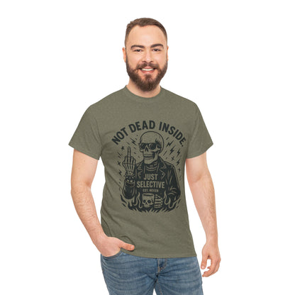 Mens Dark Humor Graphic Shirt, Not Dead Inside, Funny Graphic Shirt for Casual Wear, Gifts for Him, Halloween, Occasions, Funny Skeleton Tee