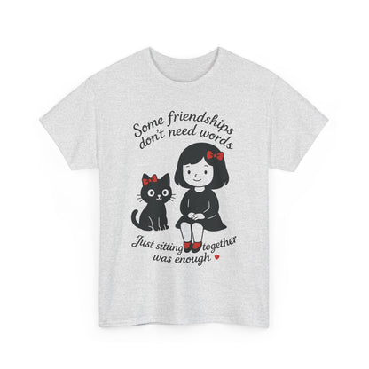 Cute Cat & Girl Graphic Tee, Playful Gift for Cat Lovers, Cat and Girl Design, Gift for Cat Owners, Women's Cotton T-Shirt