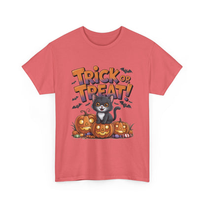 Cute Black Cat Trick or Treat Halloween T-Shirt for Women, Funny Pumpkin Cat Tee, Spooky Fall Shirt, Matching Family Halloween Shirts