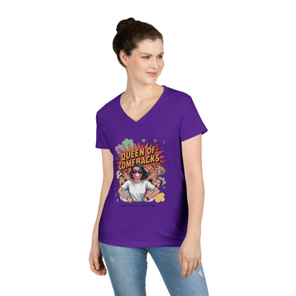 Queen of Comebacks V-Neck T-Shirt, Funny Graphic Tee, Gift for Friends, Humor Apparel, Casual Wear, Comedic Shirt