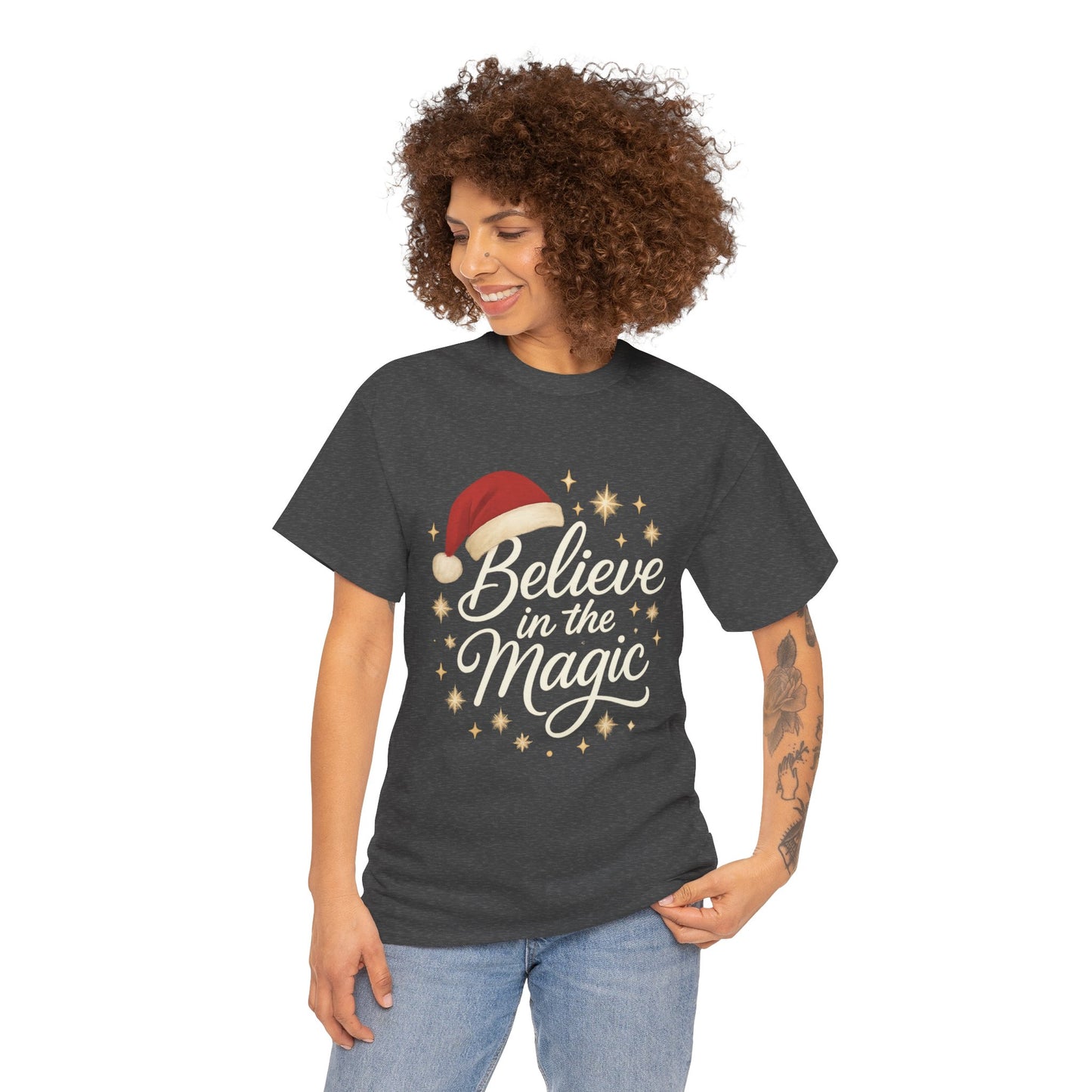 Believe in the Magic Christmas Women's Shirt, Santa Hat Holiday Tee