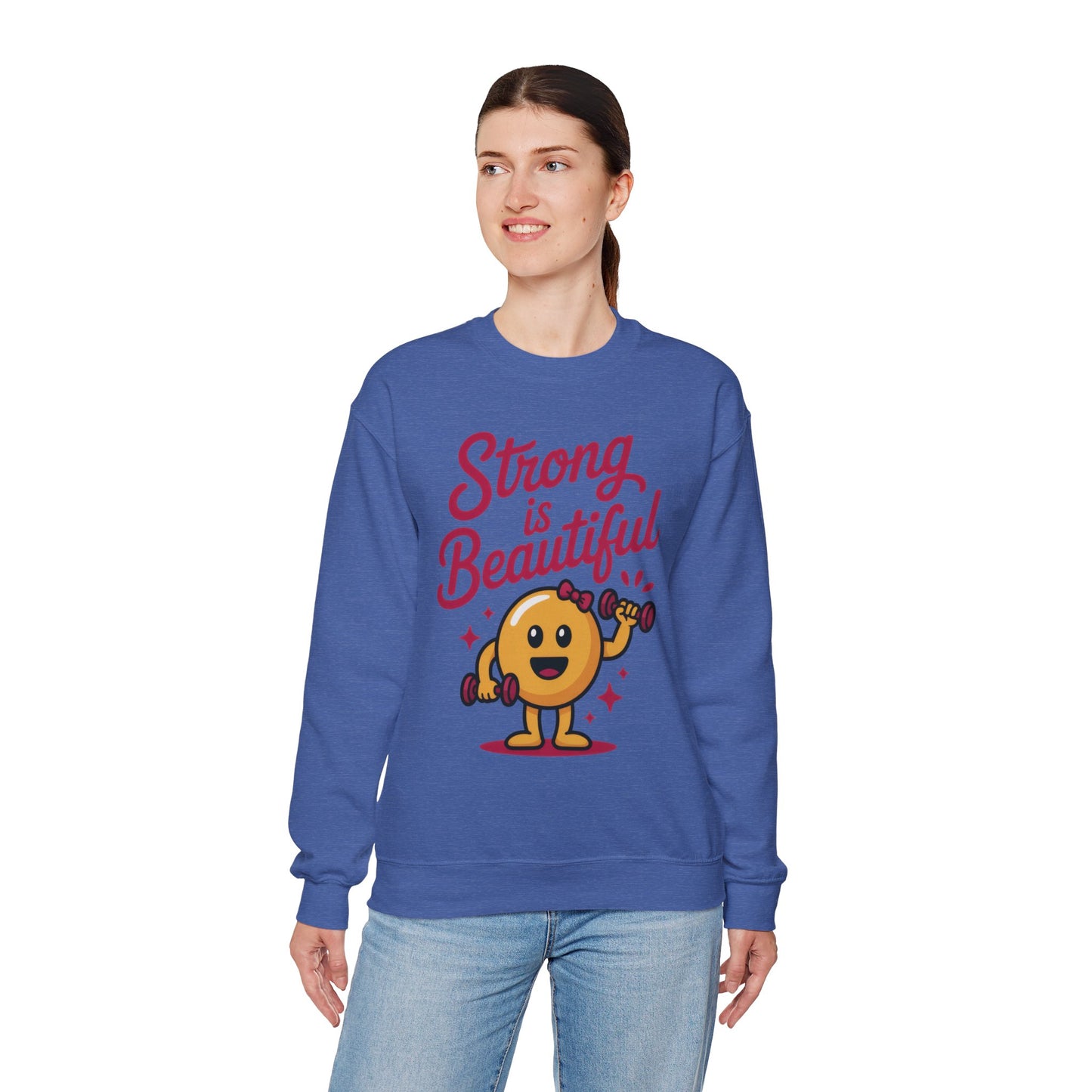 Strong is Beautiful Womens Crewneck Sweatshirt, Cute Fitness Graphic Pullover, Gym and Workout Motivation Sweater, Gift for Fitness Lovers