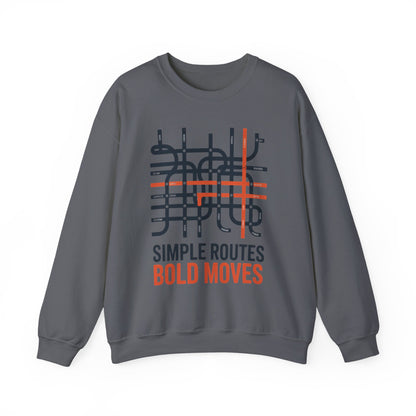 Men's Heavy Blend™ Crewneck Sweatshirt, Simple Routes Bold Moves Sweatshirt, Minimalist Metro Map Graphic Pullover