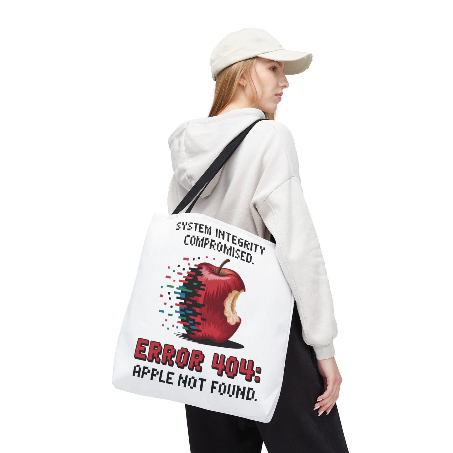Error 404 Apple Tote Bag, Geek Tote, Funny Shopping Bag, Gift for Tech Lovers, Apple Lovers Tote, Digital Design Bag, Weekender Bag, Beach Bag, Large Canvas Bag