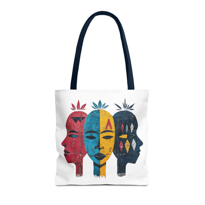Artistic Tote Bag with Abstract Faces - Bohemian Style, Eco-Friendly Shopping Bag, Gift for Art Lovers, Unique Beach Bag, Festival Accessory
