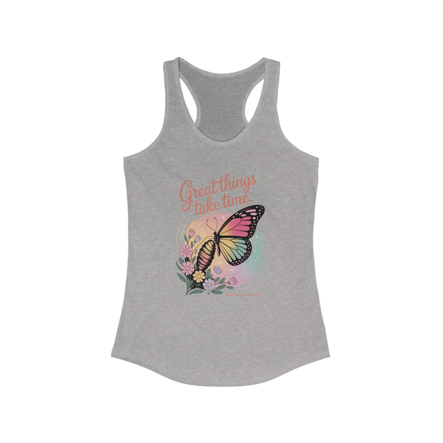 Great Things Take Time Butterfly Tank Top, Inspirational Workout Tank, Women's Fitness Apparel, Summer Activewear, Gift for Her