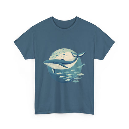 Whale and Fish Unisex Heavy Cotton Tee, Ocean Lover Shirt, Nature Tee, Sea Creature Gift, Casual Summer Top, Ocean Whale Graphic Tee
