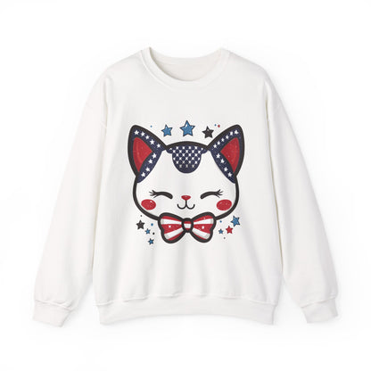Cute Patriotic Cat Graphic Sweatshirt, Cozy Women's Crewneck, Cat Lover Gift, Fourth of July, Perfect for Holidays and Celebrations