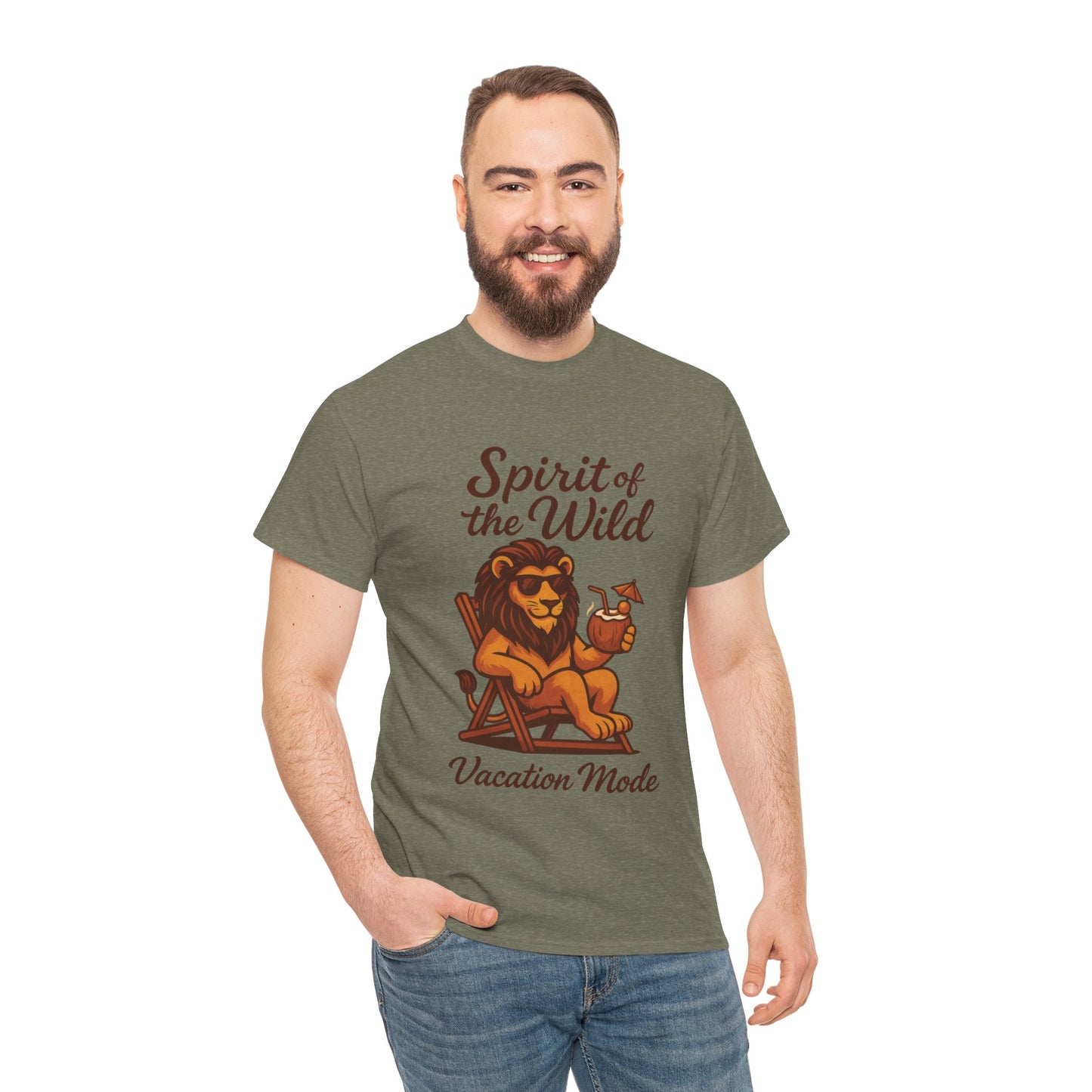 Spirit of the Wild Lion Shirt for Men - Vacation Mode Funny Summer Tee - Relaxed Jungle King Graphic, Vacation Mode, Perfect for Vacations