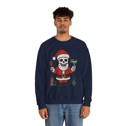 Funny Santa Skull Christmas Men's Sweatshirt, Holiday Margarita Pullover