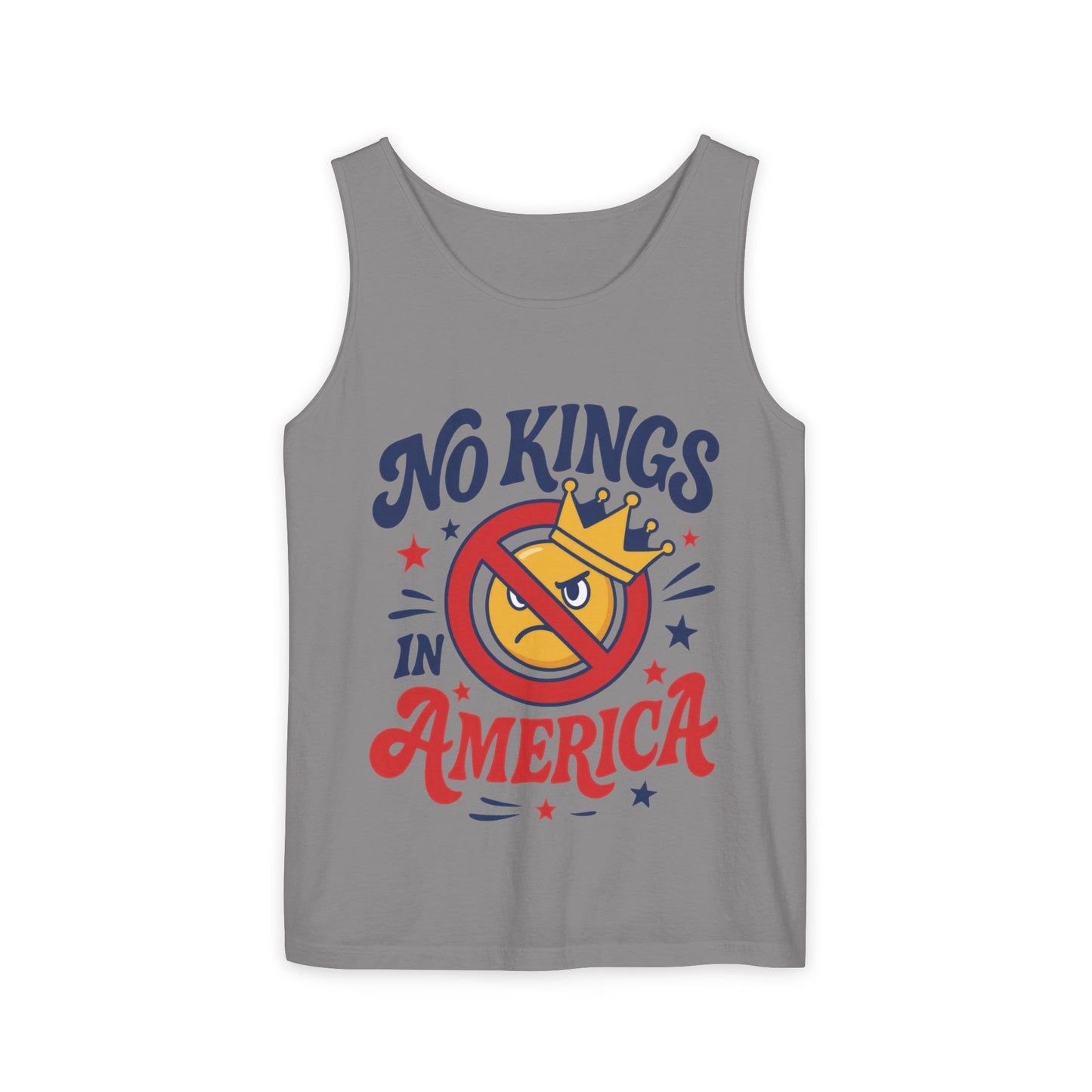 No Kings in America Tank Top - Funny Patriotic Anti Monarchy Sleeveless Shirt - USA Freedom Top, Unisex Summer Apparel, USA Independence Day