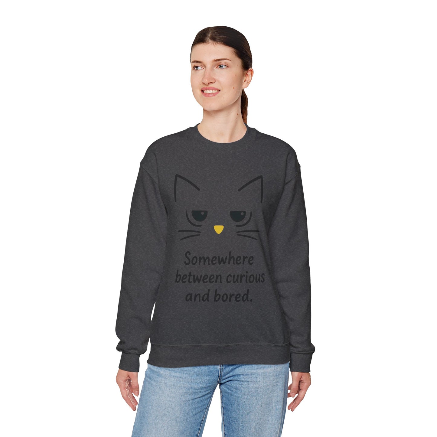 Whimsical Cat Crewneck Womens Sweatshirt, Cozy Relaxed Wear, Perfect Gift for Cat Lovers, Casual Everyday Style