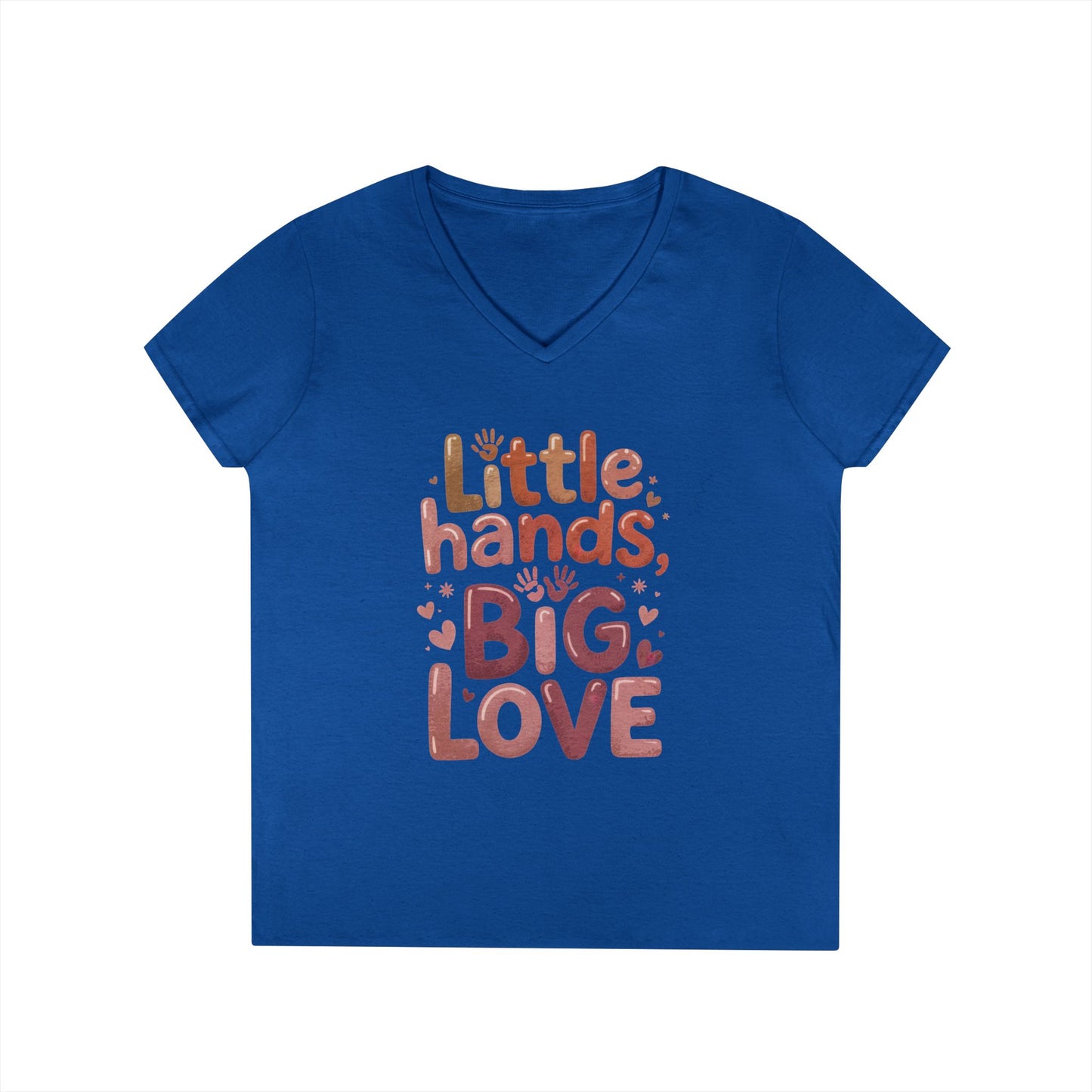 Ladies' V-Neck T-Shirt,Little Hands, Big Love, Perfect for Moms, Gifts, Family Events, Baby Showers, Everyday Wear, Cute Tee, mother's day