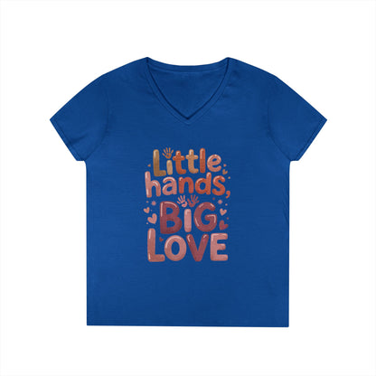 Ladies' V-Neck T-Shirt,Little Hands, Big Love, Perfect for Moms, Gifts, Family Events, Baby Showers, Everyday Wear, Cute Tee, mother's day