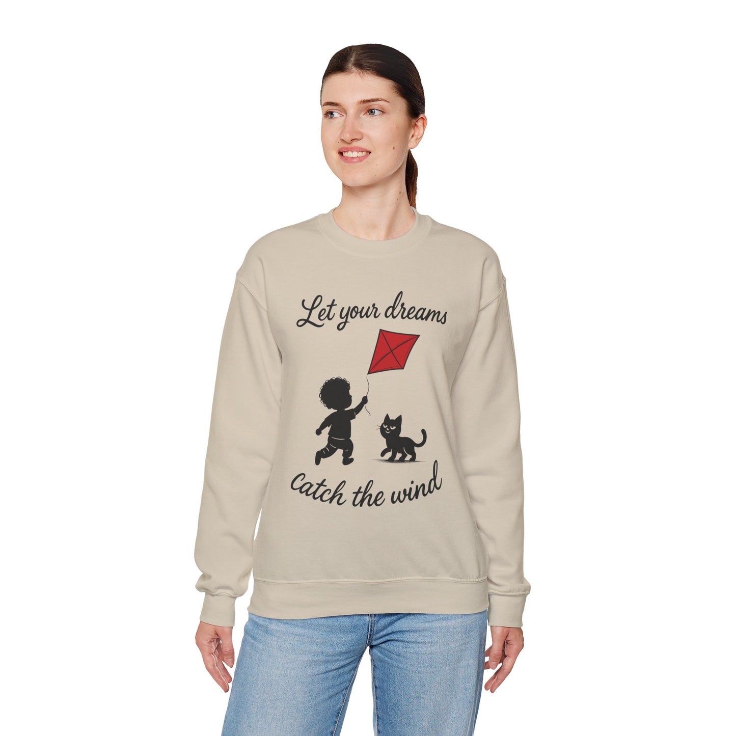 Dream Big Womens Crewneck Sweatshirt, Inspirational Gift, Cozy Lounge Wear, Cat Lover's Apparel, Kid's Motivation Sweatshirt