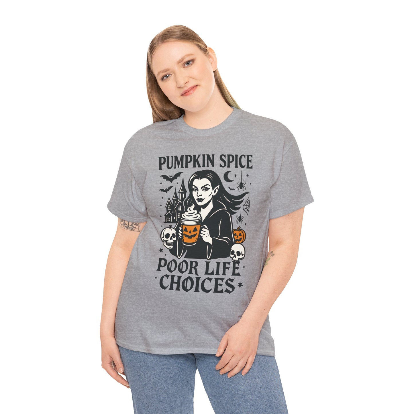 Pumpkin Spice Poor Life Choices Women's T-Shirt, Funny Vampire Coffee Halloween Graphic Tee