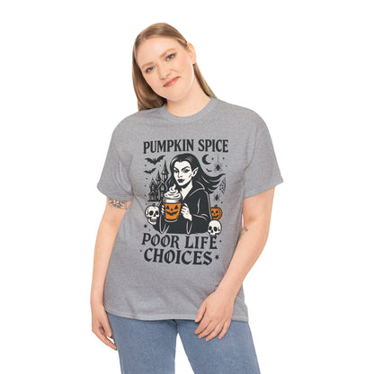 Pumpkin Spice Poor Life Choices Women's T-Shirt, Funny Vampire Coffee Halloween Graphic Tee
