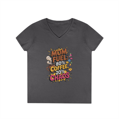 Mom Fuel V-Neck T-Shirt, Funny Gift for Moms, Coffee Lovers, Mother's Day, Everyday Humor, Tired Mom Life Tee, Coffee Loving Moms