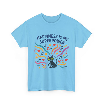 Happiness is My Superpower Tee - Fun Womens Cotton T-Shirt, Gift for Cat Lovers, Cute Pet Apparel, Everyday Wear, Positive Vibes