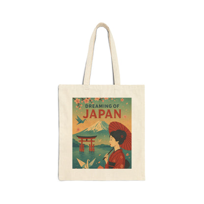 Dreaming of Japan Canvas Tote Bag, Eco-friendly Bag, Travel Tote, Gift for Travelers, Japanese Art Bag, Floral Design Bag