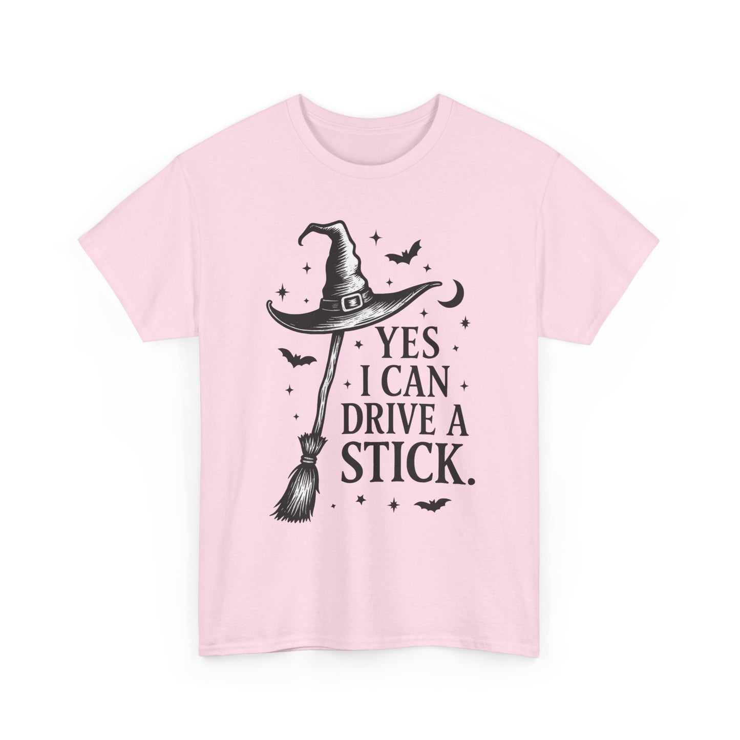Yes I Can Drive a Stick Witch Hat Broom Halloween Women's T-Shirt, Funny Spooky Graphic Tee, Witch Shirt,